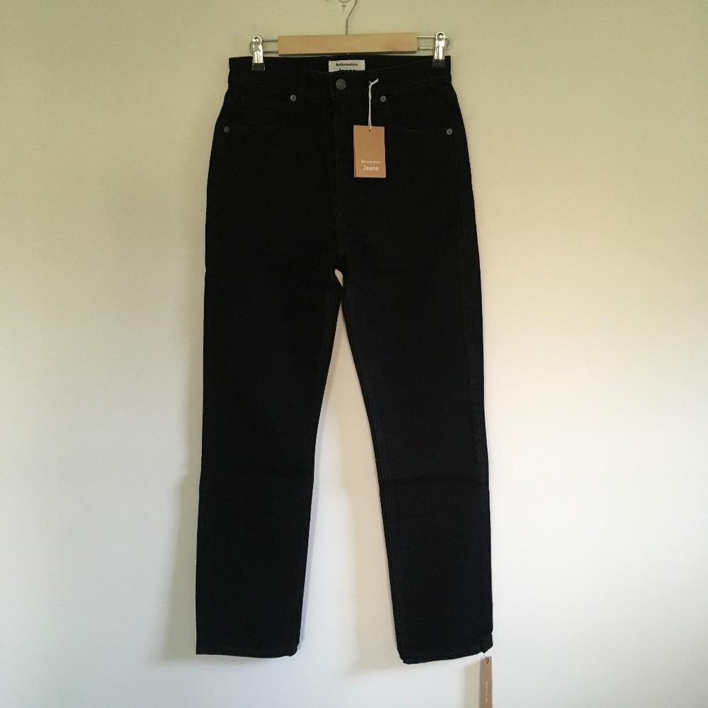 NWT Reformation Liza Ultra High Rise Straight Jeans Sz 29 Black Organic Cotton